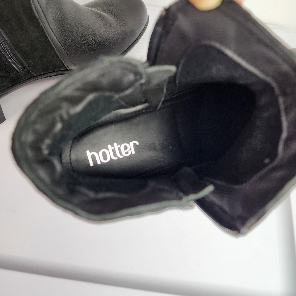 hotter Black Leather Quilted Suede Back Ankle Boots with Side Zip Size 10 - Picture 8 of 14